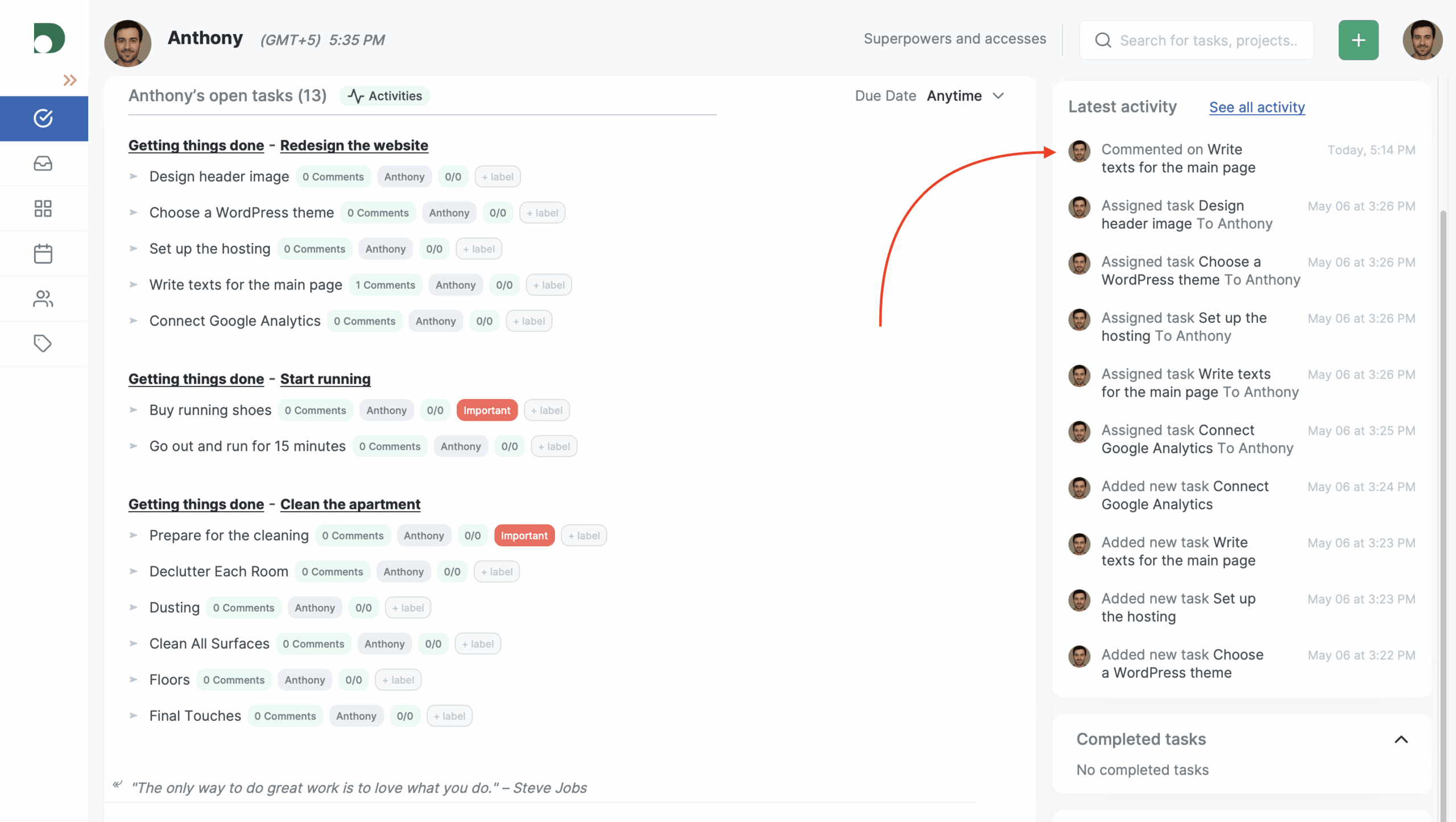 See all activity on the right panel