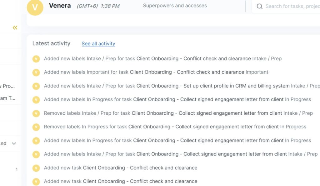 Activity timeline in doBoard that reflects my effort to stay on track and get meaningful work done.