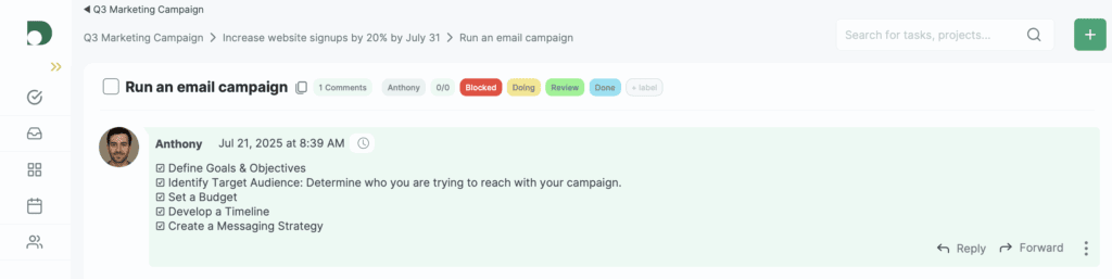 checklist in a personal productivity app