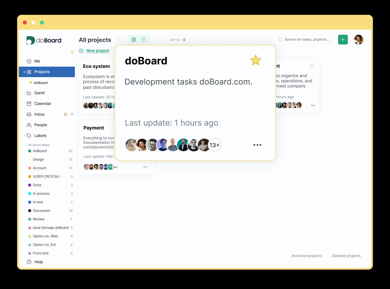 doBoard project dashboard with multiple business projects