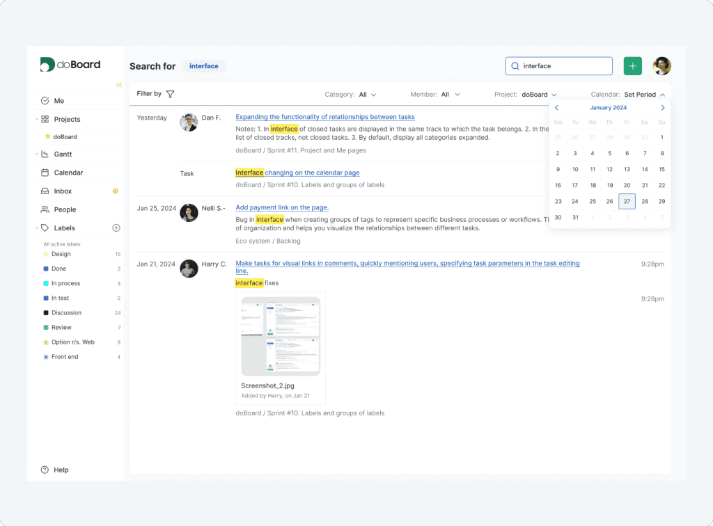 doBoard - Project Management Software - Features - Search Functionality