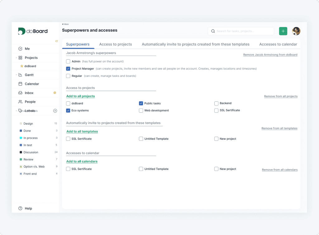 doBoard - Project Management Tool - Features - User Access Levels