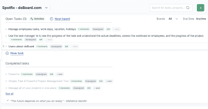 Created spot instantly appearing as a task on a dedicated site-specific board where it can be managed like a regular task.